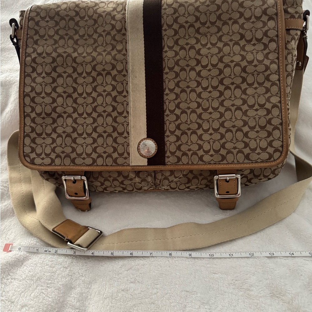 Coach Tan and Brown Signature Messenger Bag